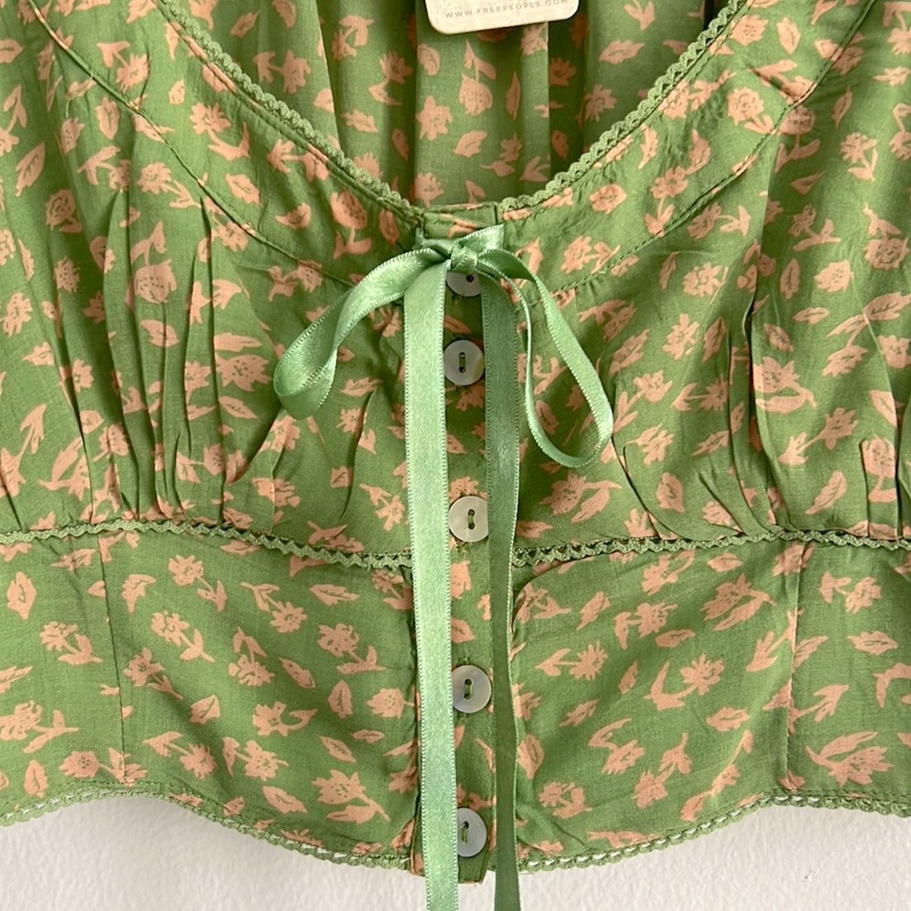 Free People Easy to Love Set Skirt Crop Top Skirt Set Green Floral NWT - Picture 12 of 17